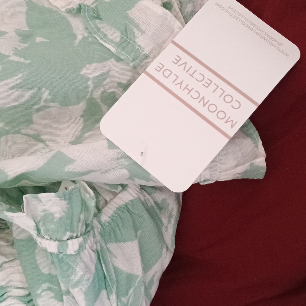 NWT Blu Pepper Floral Green and White Ruffle Mini Summer Vacation Dress - Picture 6 of 6